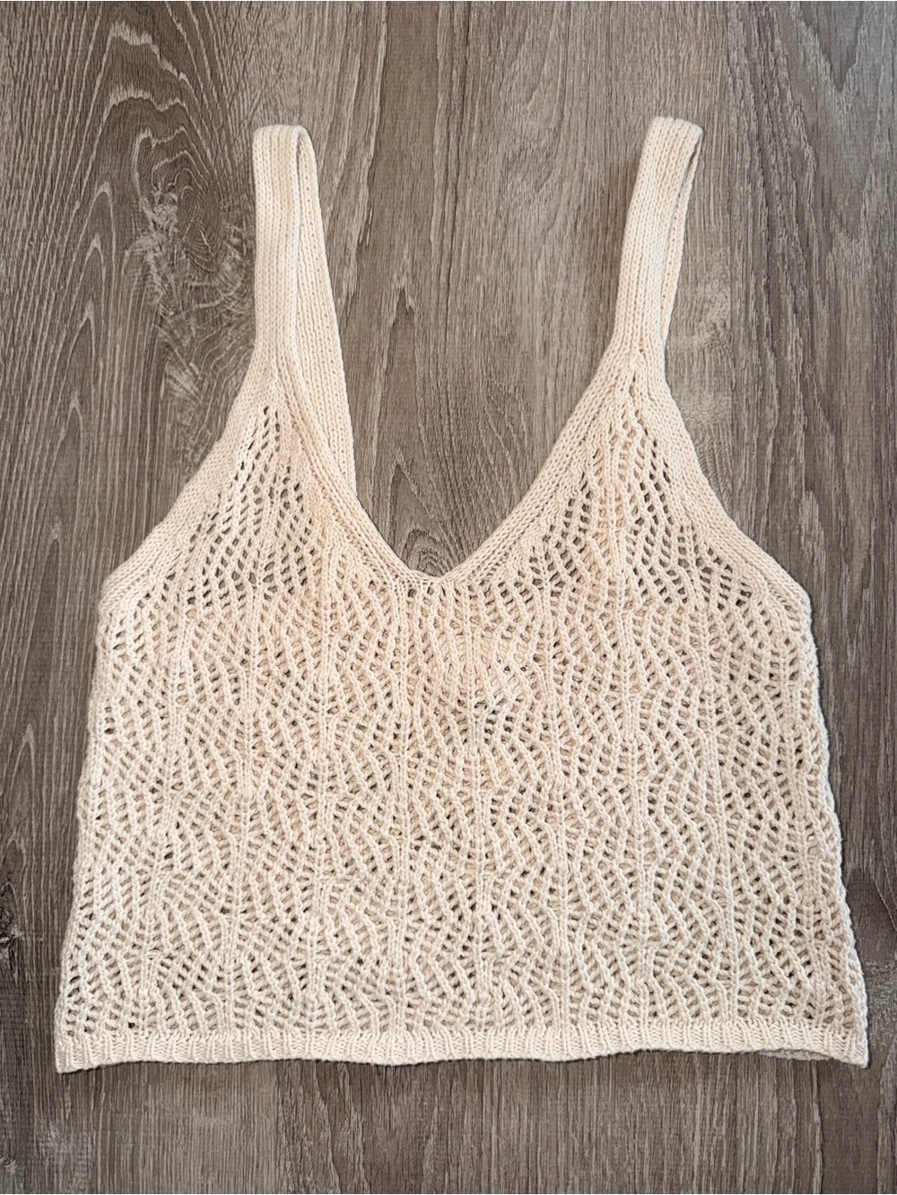 Open-Knit Cream Crochet Tank Top